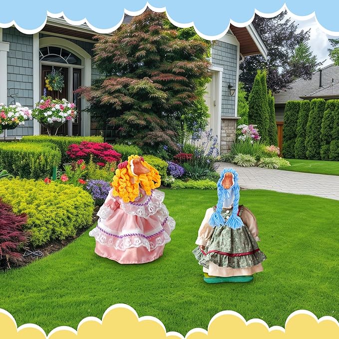 3 Pcs Porch Goose Outfit, Cute Porch Goosey Braid Wig, Crochet Hook Portico Goose Wig for Lawn Goosey Garden-VerdiqueGarden