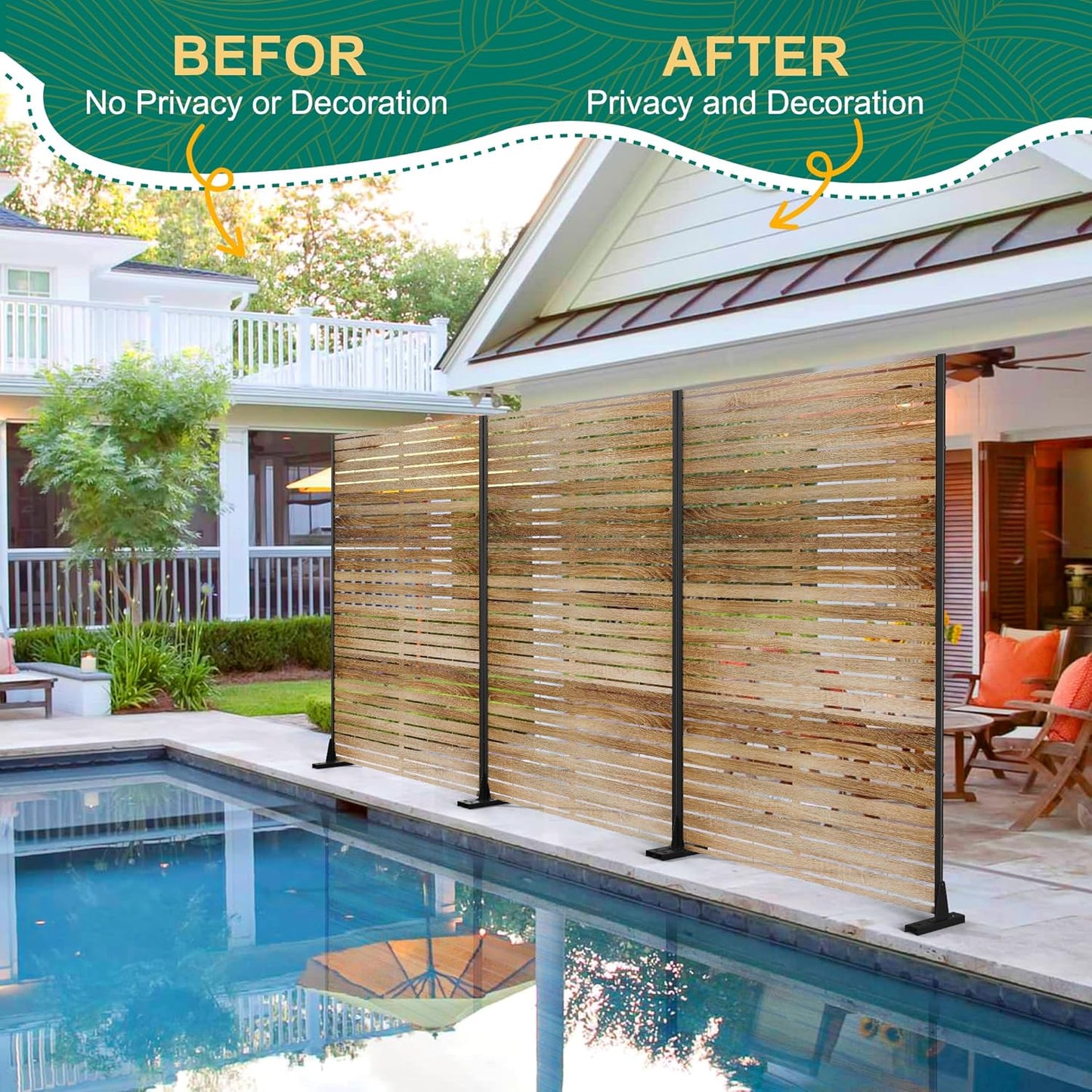 72" H×47" W Metal Outdoor Privacy Screen Freestanding, Outdoor Privacy Screens and Panels for Patio Lawn Deck, Decorative Fence(Consists of 3 Panels)-VerdiqueGarden