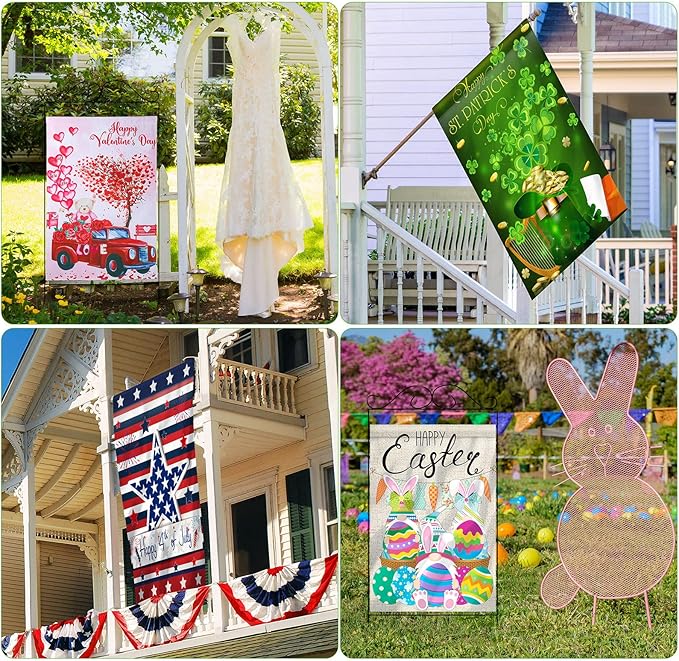 12 Pack 28 x 40 Inch Seasonal Spring Large Holiday Yard Flags Easter 4th of July Garden Lawn Double Sided Seasonal Flags Polyester Festive Set for Outdoor Decoration-VerdiqueGarden