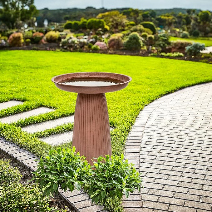 Sunnydaze Gleeful Garden Metal Bird Bath for Outdoors - Large Decorative Iron Birdbath - 23-Inch - Matte Canyon Clay-VerdiqueGarden