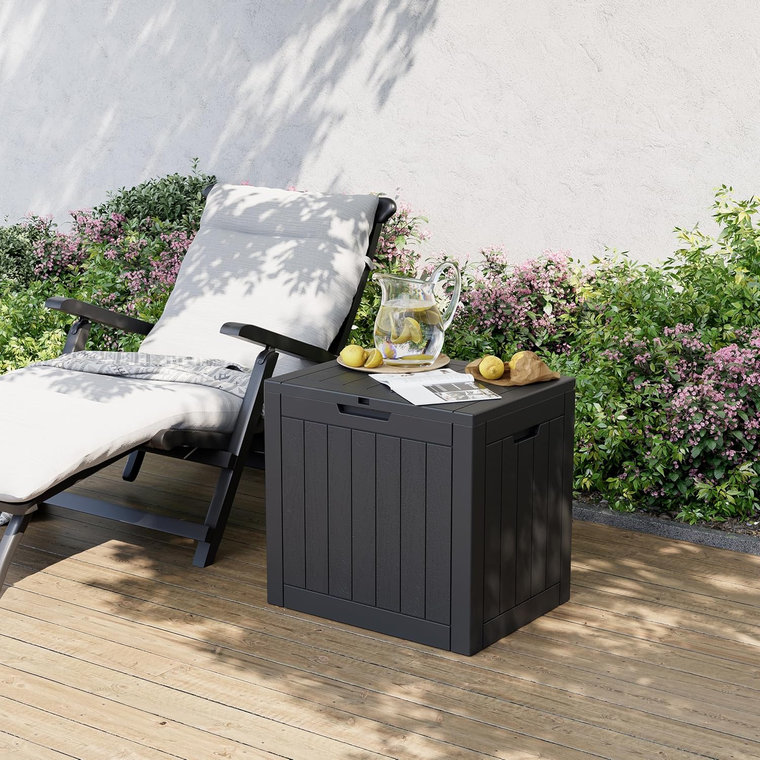 32 Gallon Deck Box Lockable Resin Indoor Outdoor Storage Box waterproof Outdoor Container for Patio Furniture, Pool Accessories, Cushions, Garden Tools, Sports Equipment-VerdiqueGarden