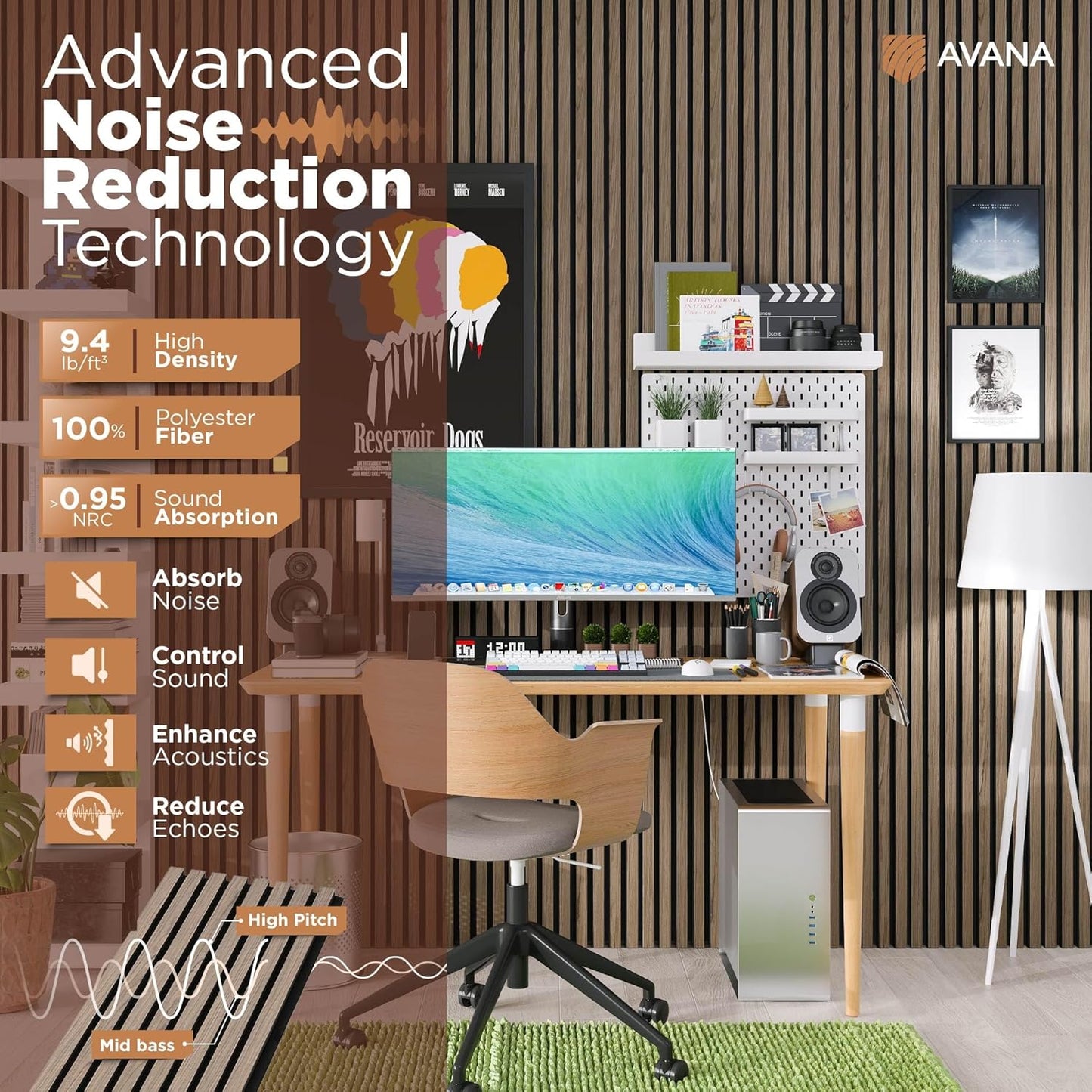 Avana Acoustic Wood Wall Panels – 94.4 x 12.6 Inch Natural Walnut Acoustic Panels 4 PCs – Wall Panels For Interior Wall Decor For Homes, Offices, Studios – Pleasing Decorative Wood Panels For Wall-VerdiqueGarden