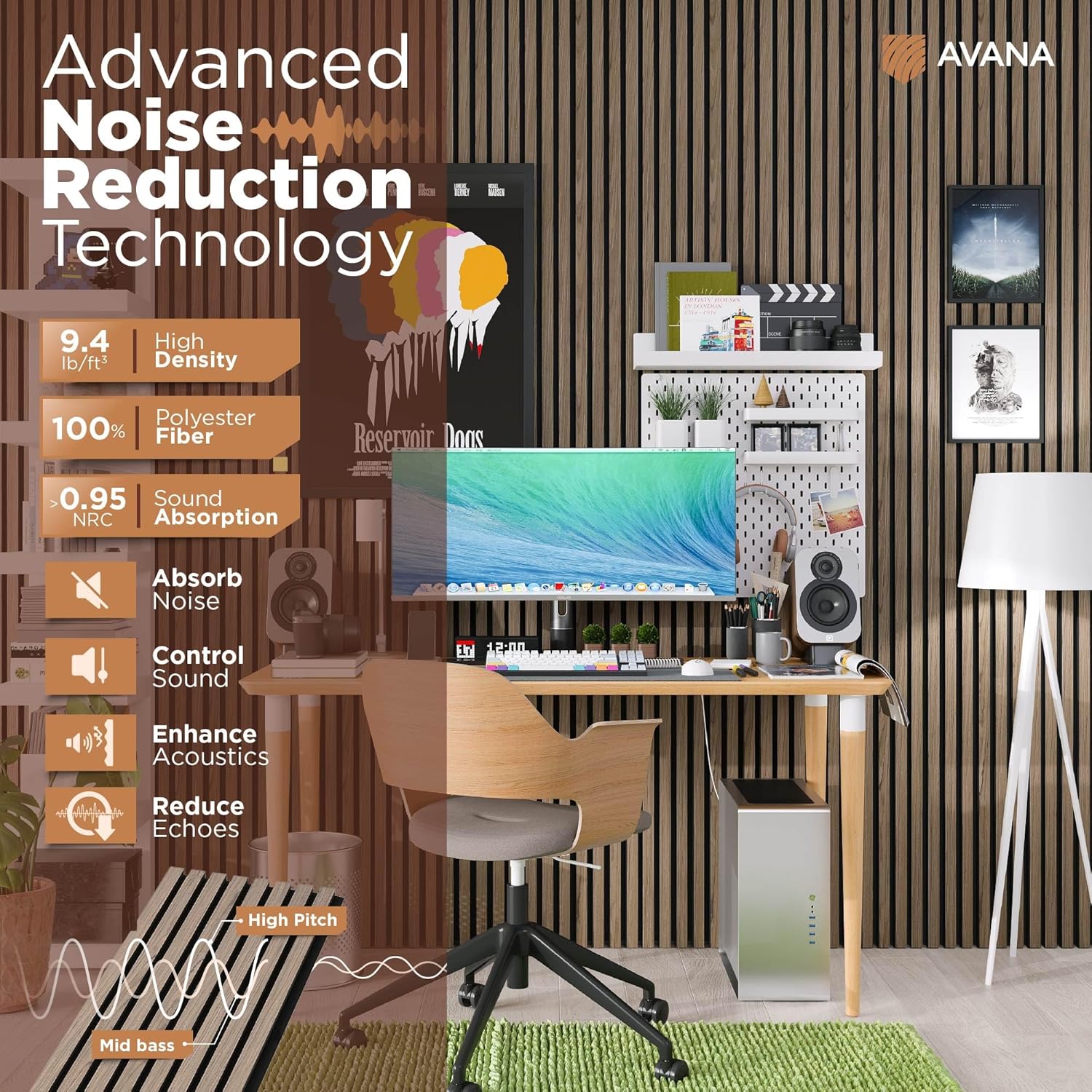 Avana Acoustic Wood Wall Panels – 94.4 x 12.6 Inch Natural Walnut Acoustic Panels 4 PCs – Wall Panels For Interior Wall Decor For Homes, Offices, Studios – Pleasing Decorative Wood Panels For Wall-VerdiqueGarden