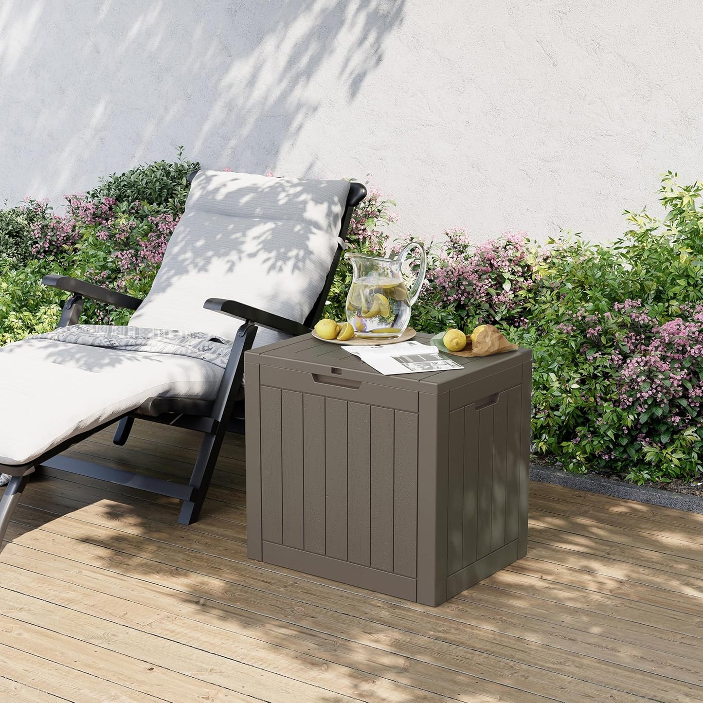 32 Gallon Deck Box Lockable Resin Indoor Outdoor Storage Box waterproof Outdoor Container for Patio Furniture, Pool Accessories, Cushions, Garden Tools, Sports Equipment-VerdiqueGarden