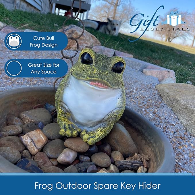 Stocky Frog Decorative Garden Statue and Key Hider - Hides a Secret Extra Hidden Key Outside in Garden, Yard or Porch-VerdiqueGarden