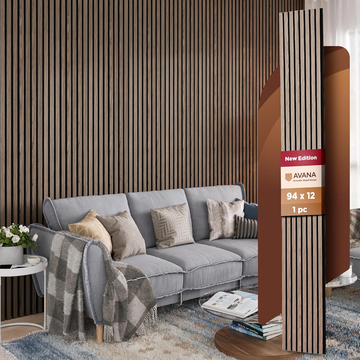 Avana Modern Acoustic Wood Wall Panels – 94.4 X 12.6 Inch Walnut Acoustic Panels 1 PC – Wall Panels For Interior Wall Decor For Homes, Offices, Studios – Sturdy And Durable Wood Panels For Wall-VerdiqueGarden