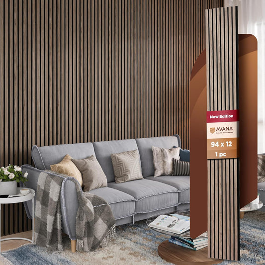 Avana Modern Acoustic Wood Wall Panels – 94.4 X 12.6 Inch Walnut Acoustic Panels 1 PC – Wall Panels For Interior Wall Decor For Homes, Offices, Studios – Sturdy And Durable Wood Panels For Wall-VerdiqueGarden