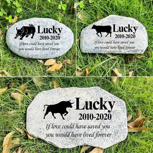 Personalized Bull Memorial Stone, Garden Memorial Stone Personalized, Cow Headstone, Bull Tombstone, Memorial Plaque Outdoor, Garden Stepping Stone (Bull & Cow)-VerdiqueGarden