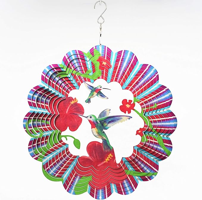Hummingbird Wind Spinner Metal Garden Decor Outdoor 3D Stainless Steel Sculptures Kinetic Hanging Whirligigs Yard Art Decorations Backyard Indoor Patio Lawn Ornaments Clearance Sun Catcher Windmill-VerdiqueGarden