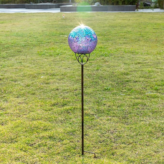 VCUTEKA Solar Lights Outdoor Garden Decor Mosaic Solar Garden Lights Waterproof Glass Ball LED Pathway Stake Light for Landscape Lawn Patio Yard Decoration Purple 6 inch-VerdiqueGarden