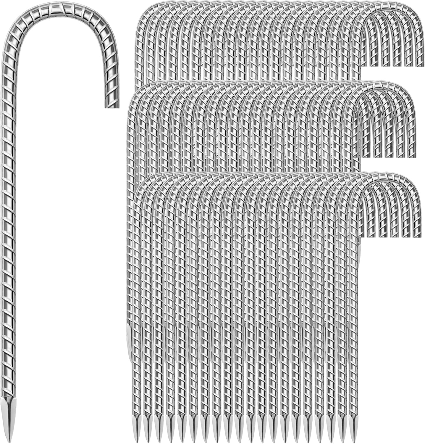 60 Pack Ground Garden Rebar Stakes Rebar 12 Inch Anti-Rust Galvanized Steel J Shape Hook Heavy Duty Ground Anchors for Tents, Position Kits,Fences, and Trampolines Landscape Fabric-VerdiqueGarden