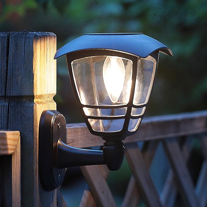 MAGGIFT 2 Pack Solar Powered Wall Lantern, Outdoor 10 Lumen LED Edison Bulb Solar Warm White Lights Wall Sconce with No Wiring Required,Fixture with Wall Mount Kit-VerdiqueGarden