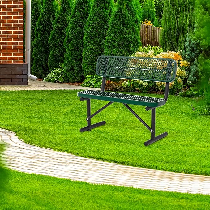 4/6/8 Feet Park Bench for Outside Heavy Duty Metal, Garden Benches Outdoor Bench with Backrest & Portable Frame, for Shopping Malls Stores Parks Patios Decks, Green-VerdiqueGarden