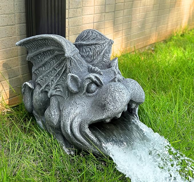 Gothic Gargoyle Statue Decor, Gutter Downspout Splash Block & Diverter, Lifelike Garden Rain Downspout Diverter, 3"x4" Decorative Gutter Extension, Outdoor Gargoyle Statues, Unique Home Accent-VerdiqueGarden