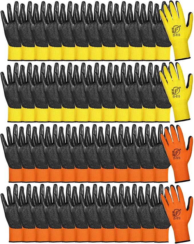 Nuogo 48 Pairs Gardening Gloves for Men Women Rubber Coated Safety Work Gloves Bulk for Gardening Construction Work-VerdiqueGarden