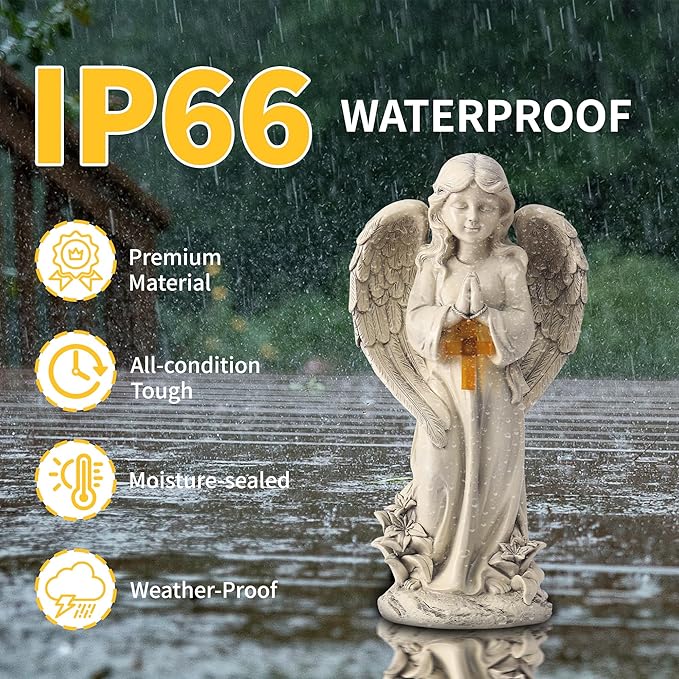 Angel Solar Garden Statues: 12.5” Cemetery Decorations for Grave Praying Angel Figurines for Outdoor Lawn Yard Patio Decor Memorial Gifts for Women-VerdiqueGarden