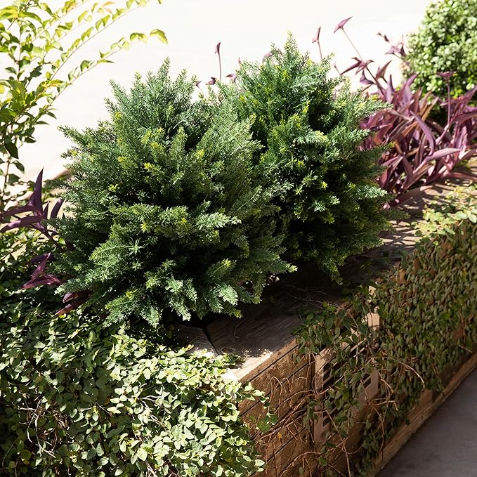 Premium 16" Diameter Artificial Cypress Topiary – Set of 2 Faux Plants with Ground Spikes – UV-Resistant, Realistic Outdoor & Indoor Greenery – Weatherproof Garden Landscaping Décor-VerdiqueGarden