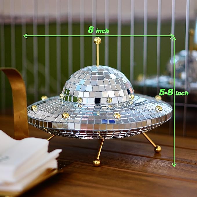 UFO Disco Ball Silver Disco Ball Decor Disco Spaceship Retro Reflective Décor Mirror Decorations for Home,Party,Garden,Handmade Gift (8 * 6inch)-VerdiqueGarden
