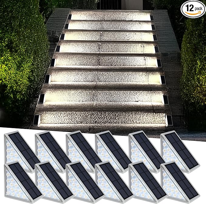 Solar Step Lights - Waterproof Outdoor Decor, IP67 Solar Lights for Yard, Patio, Garden, Walkways, Front Door, Pathway, Driveway (12)-VerdiqueGarden