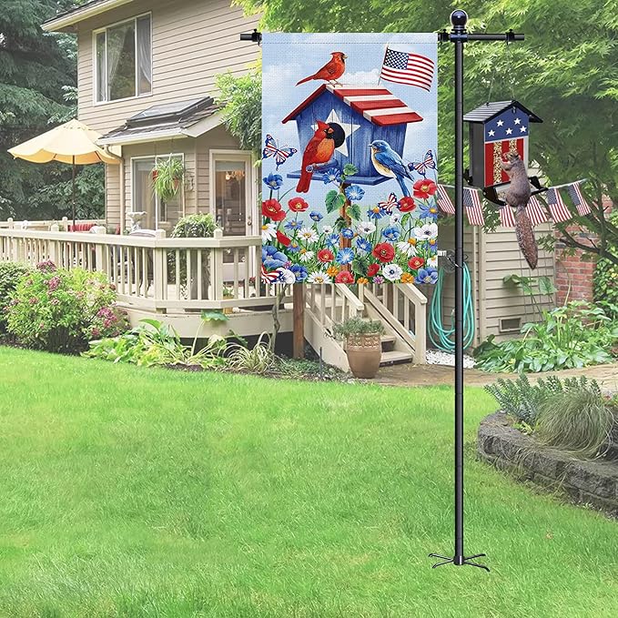 10FT Flag Pole Stand for Garden – Adjustable Outdoor Flagpole with 5-Prong Base, Freestanding Aluminum Banner Holder for 3x5ft & 28"x40" Flags – Wind-Resistant & Lightweight – Black-VerdiqueGarden