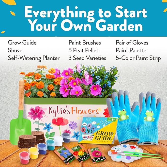 Home Grown Paint & Grow Flower Gardening Kit Set for Boys and Girls - Craft Activity Toy for Kids, Ages 5 6 7 8-12 Years Old - Unique Birthday Present - Plant Gift Toys-VerdiqueGarden
