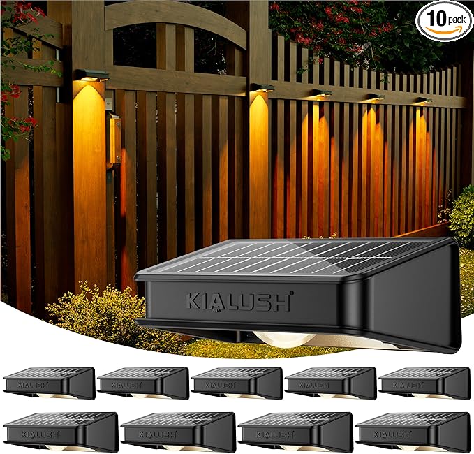 10 Pack Solar Fence Lights - 3 Modes, 9 Colors Outdoor Solar Lights, Waterproof IP 65, 35lm for Step, Stair, Deck, Wall, Patio, Walkway, Porch-VerdiqueGarden