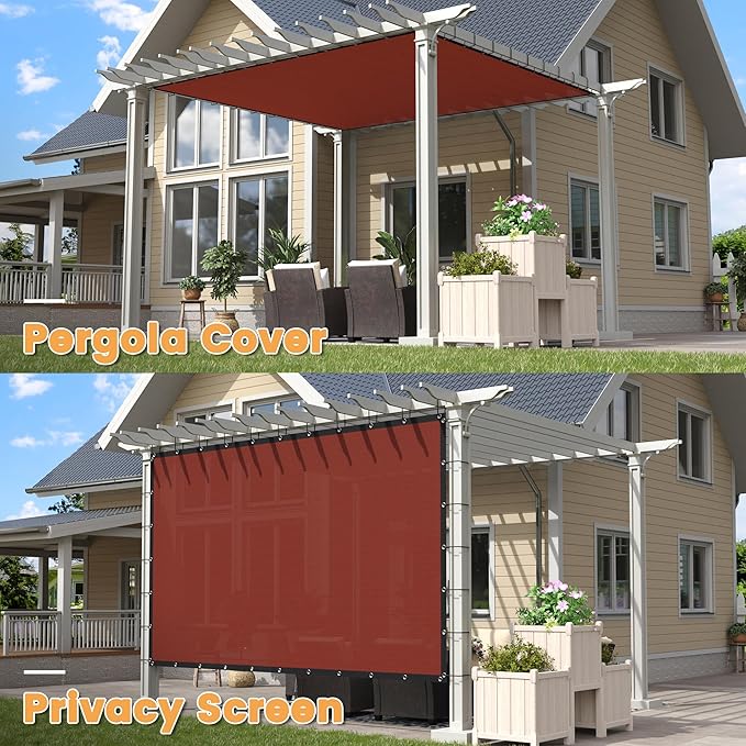 VICLLAX Shade Fabric Sun Shade Cloth with Every 2 FT Grommets for Patio Garden Pergola Cover Canopy 8x14 FT, Rust Red-VerdiqueGarden