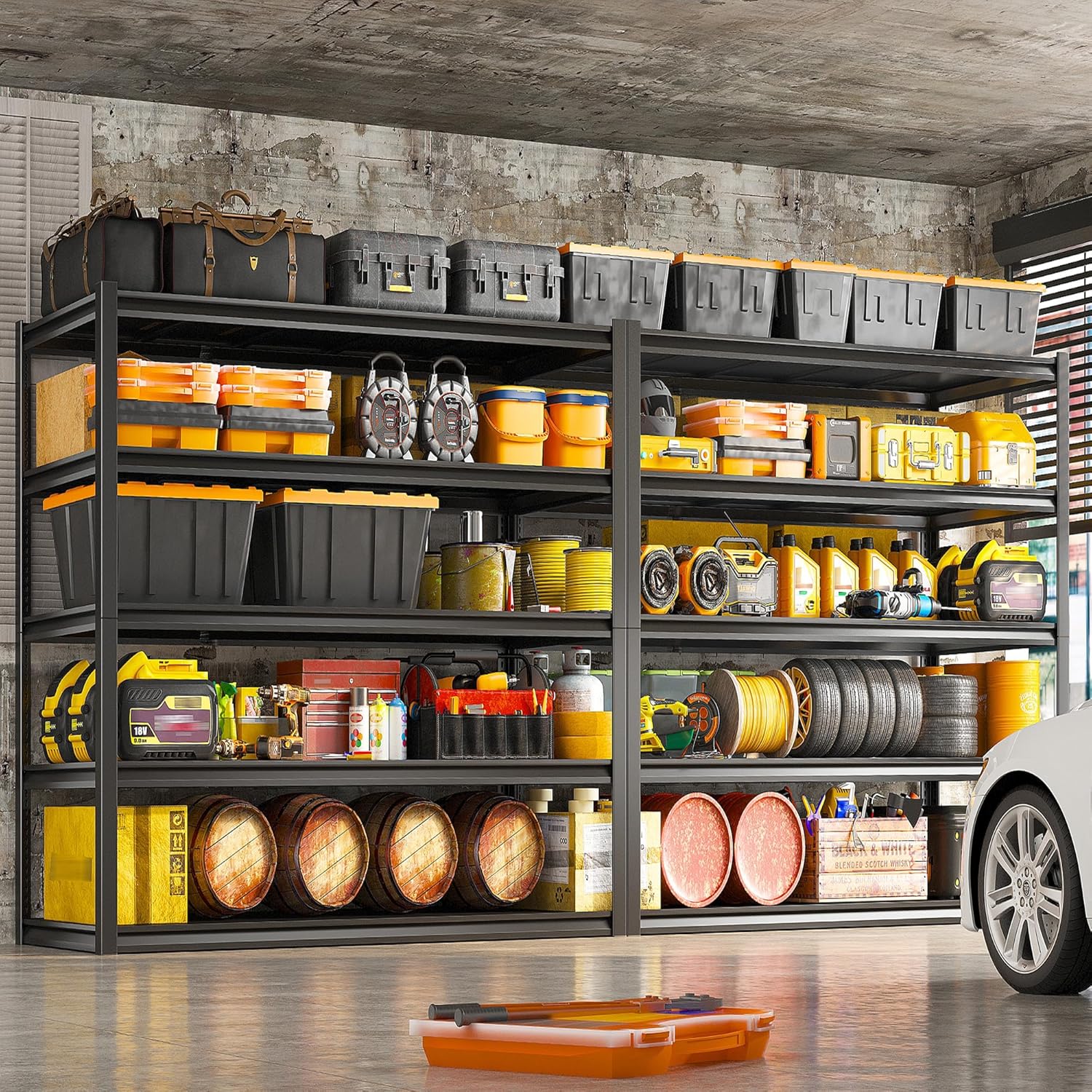 REIBII 48.2" W Garage Shelving Heavy Duty Metal Shelving 3000LBS Storage Shelves Adjustable Metal Shelf Industrial 5 Tier Shelves for Basement Pantry Warehouse Supermarket 72.2" H x 24.2" D x 48.2" W-VerdiqueGarden