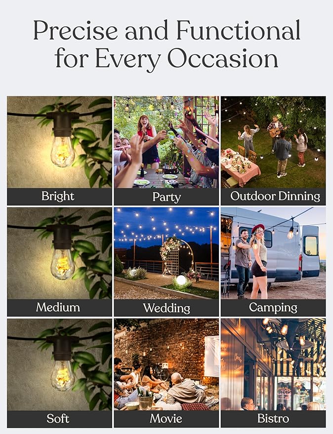 Brightech Ambience Pro - Waterproof LED Outdoor String Lights - 15 Bulbs, Dimmable 2W Vintage Spiral Edison Bulbs - 48 Ft Commercial Grade Patio Lights Cafe Ambience in Your Backyard-VerdiqueGarden