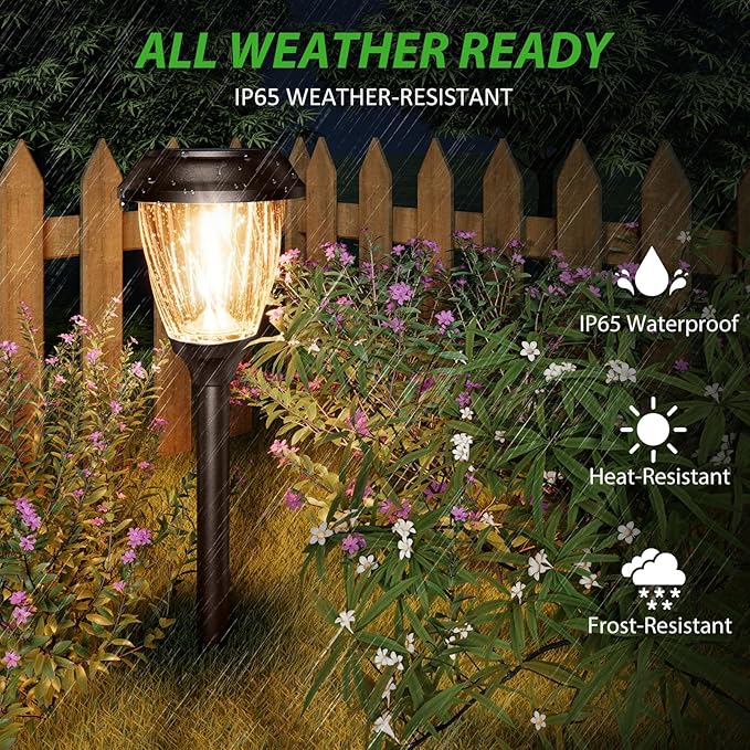 XMCOSY+ Solar Lights Pathway Outdoor - 2 LED Modes 10/25 LM Solar Powered Yard Garden Lighting, Waterproof IP65 Glass Stainless Steel Landscape Lights for Driveway Walkway Sidewalk Decor (Warm White)-VerdiqueGarden