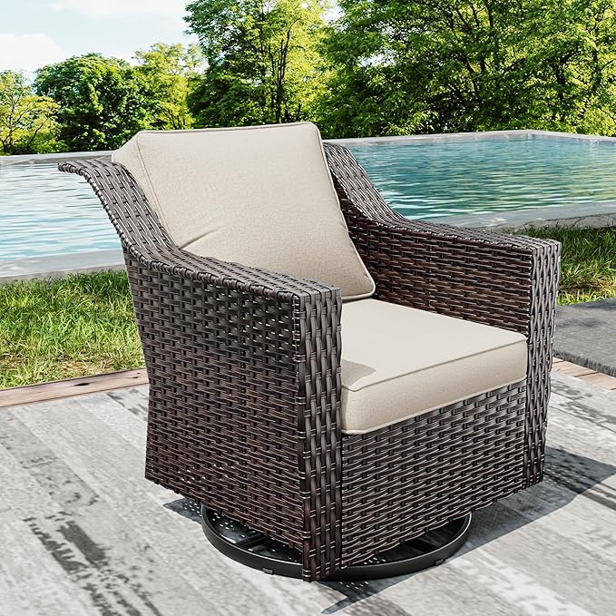 Joyside Outdoor Swivel Chair, Patio Swivel Chairs with Wide Armrest and Thick Cushions, Upgraded Large Size for Backyard, Garden, Poolside-VerdiqueGarden