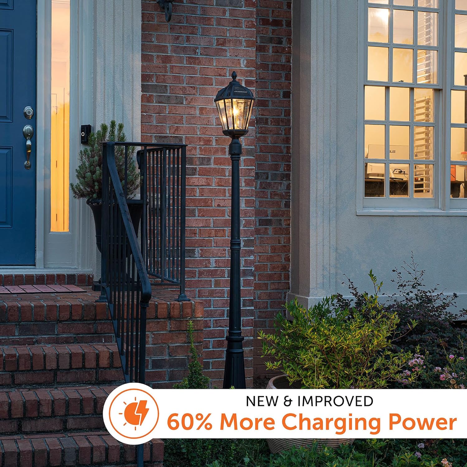 Gama Sonic Solar Outdoor Lamp Post Light, Black Cast Aluminum and Beveled Glass Panels, 10-Year Royal Bulb, Warm White LED with Omni-Direction Reflector, 87-inch Height, 98B001 (Upgraded Panel)-VerdiqueGarden