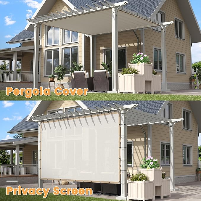 VICLLAX Shade Fabric Sun Shade Cloth with Every 2 FT Grommets for Patio Garden Pergola Cover Canopy 5x21 FT, Cream-VerdiqueGarden