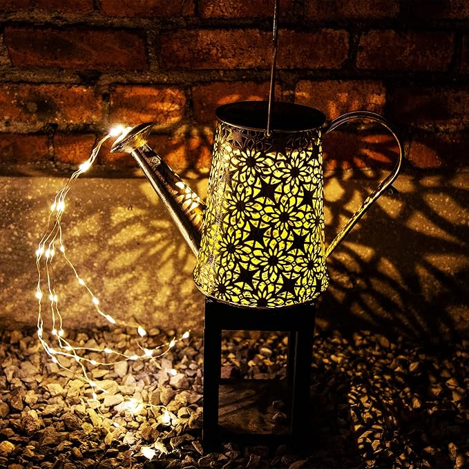 VOOKRY Solar Watering Can Lights, Large Retro Metal Hanging Solar Lights Outdoor Waterproof, Gardening Gifts for Mom Grandma Women Birthday, Garden Decor Yard Light Outside for Porch Landscape Patio-VerdiqueGarden