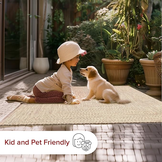 nuLOOM 2' x 3' Solid Hand Braided Indoor/Outdoor Area Rug, Pet-Friendly, High Traffic, Weather Resistant, for Patio, Balcony, Bedroom, Living Room, Dining Room, Wynn Tan-VerdiqueGarden