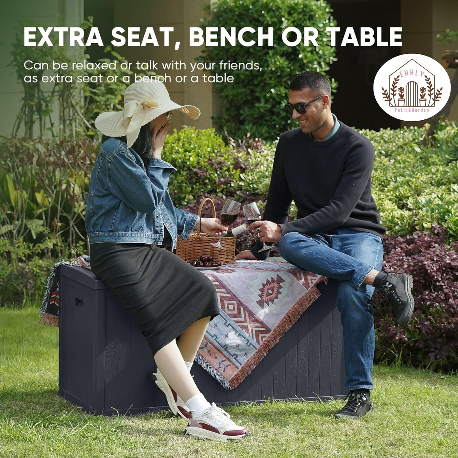 120 Gallon Outdoor Storage Box Large, Lockable Outside Containers Waterproof Patio Cushions Storage Deck Boxes, Plastic Garden Hose Boxes Resin Pool Storage Bins, Grey-VerdiqueGarden