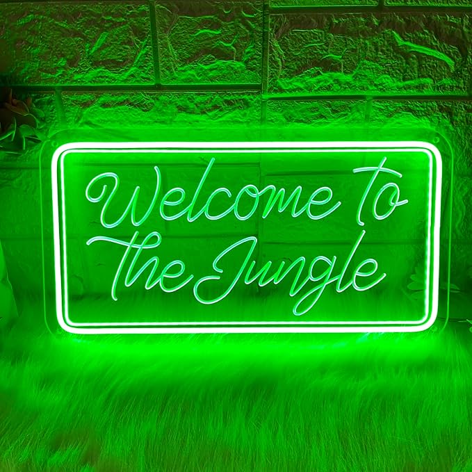 Welcome to the Jungle Neon Sign, Neon Light Sign for Wall Decor Dimmable Green LED signs for Bedroom Home Birthday Party Wedding Engagement Garden Man Cave Decor USB Powered-VerdiqueGarden