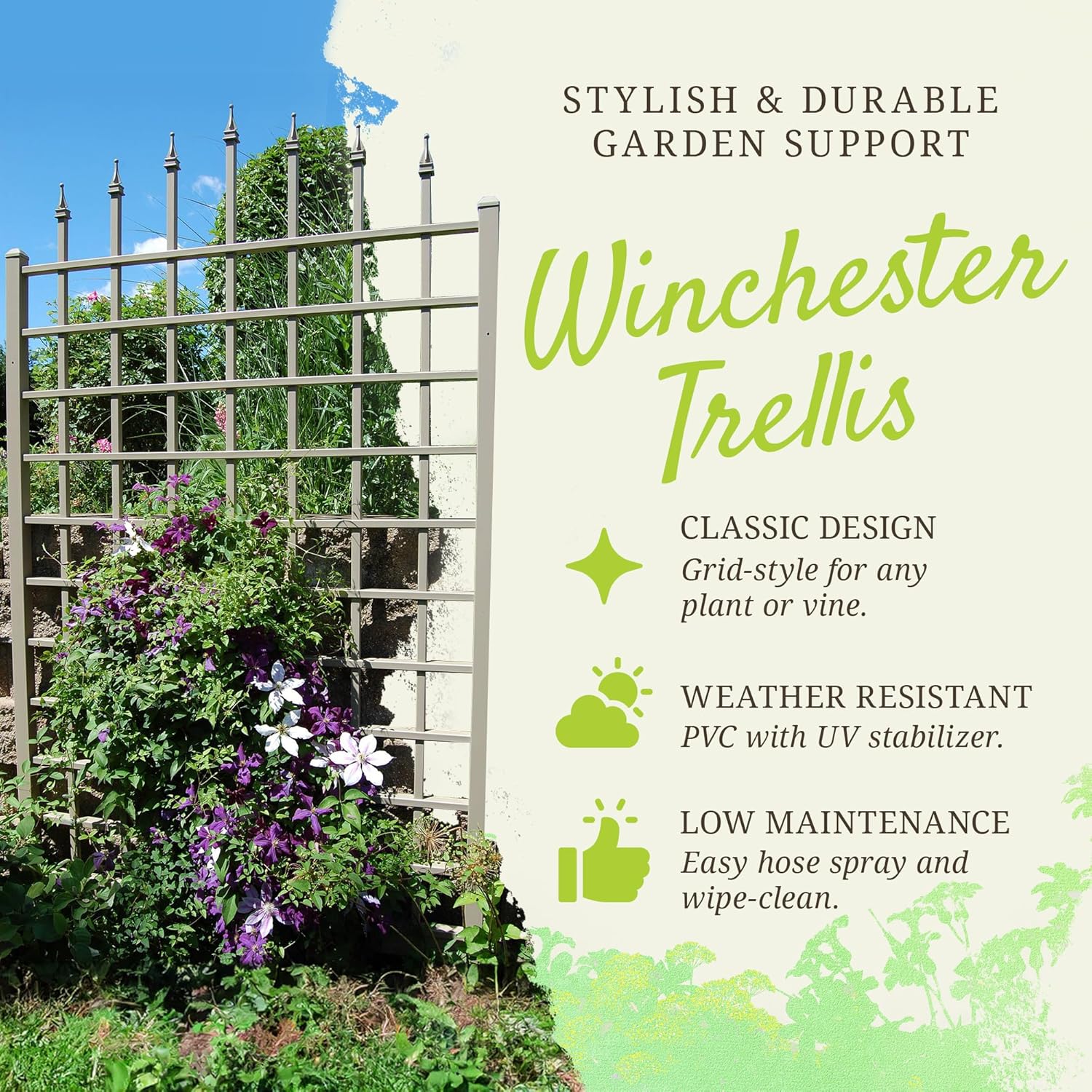 Dura-Trel Winchester 57 x 95 Inch PVC Vinyl Outdoor Garden Patio Trellis, with Wall Mounting Screws, Mocha-VerdiqueGarden