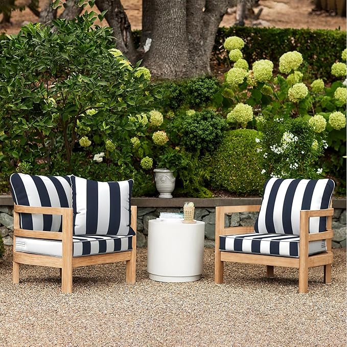 LVTXIII Outdoor Deep Seat Cushion Patio Seat and Back Cushion Set Seasonal Chair Cushion with Removable Cover and Adjustable Buckle for Home and Garden, 22"x22"x4", Cabana Navy-VerdiqueGarden
