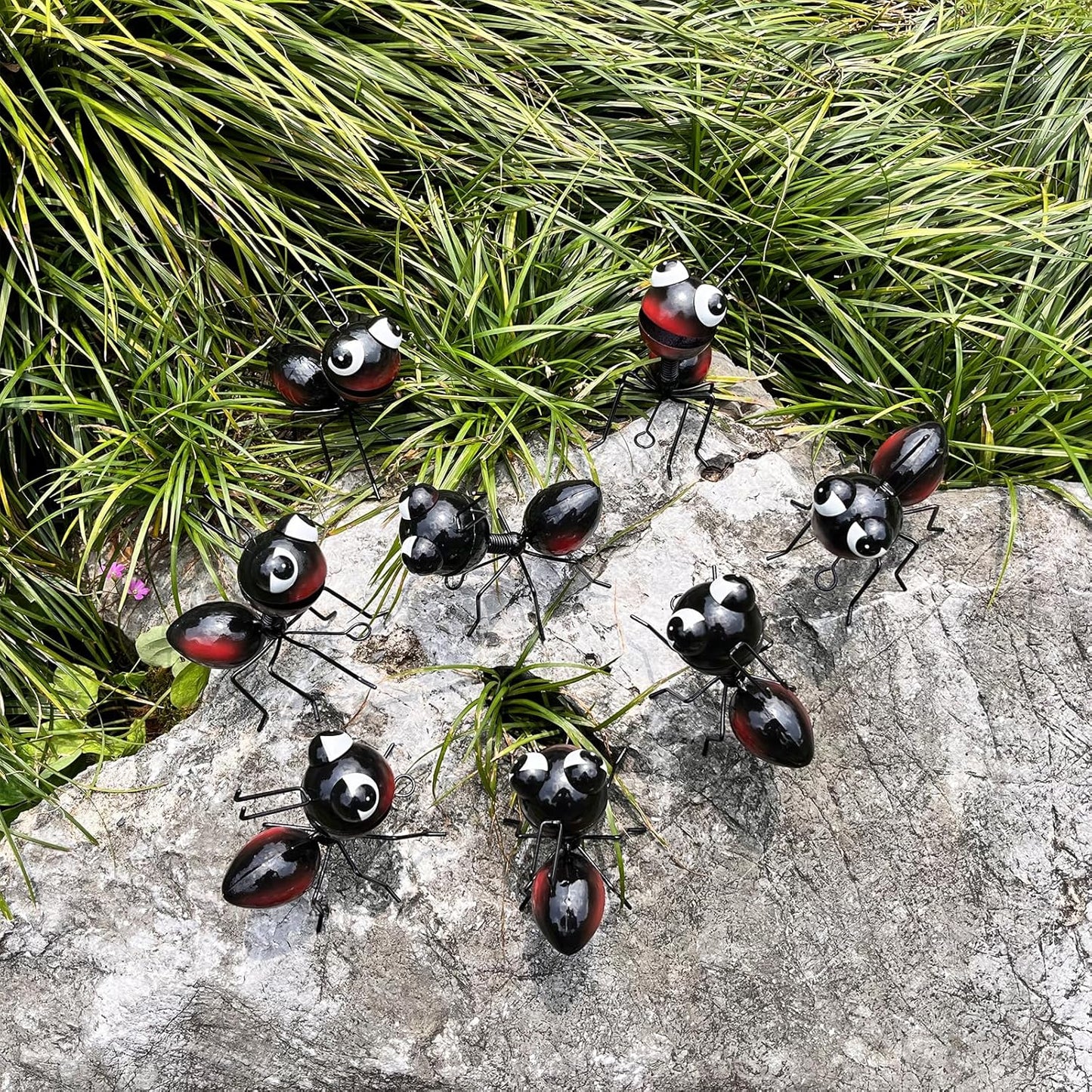 Metal Yard Art Garden Decor for Outside Cute Ants Yard Decorations Outdoor Lawn Ornaments Backyard Gifts for Mom - Set of 8（All Black）-VerdiqueGarden