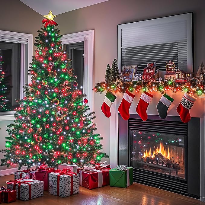 JMEXSUSS 200 LED Red White and Green Christmas Lights Outdoor, 66ft String Lights Indoor Clear Wire, Christmas Tree Lights Plug in for Bedroom Tree Christmas Party Decorations-VerdiqueGarden