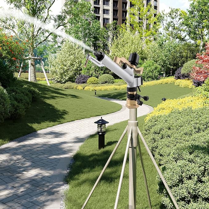 1.5" 360° Adjustable Impact Spray Gun Sprinkler with Nozzle Set, Water Spray Gun Large-Area Agriculture Irrigation Spray Gun Watering Sprinkler for Garden Farm Lawn-VerdiqueGarden