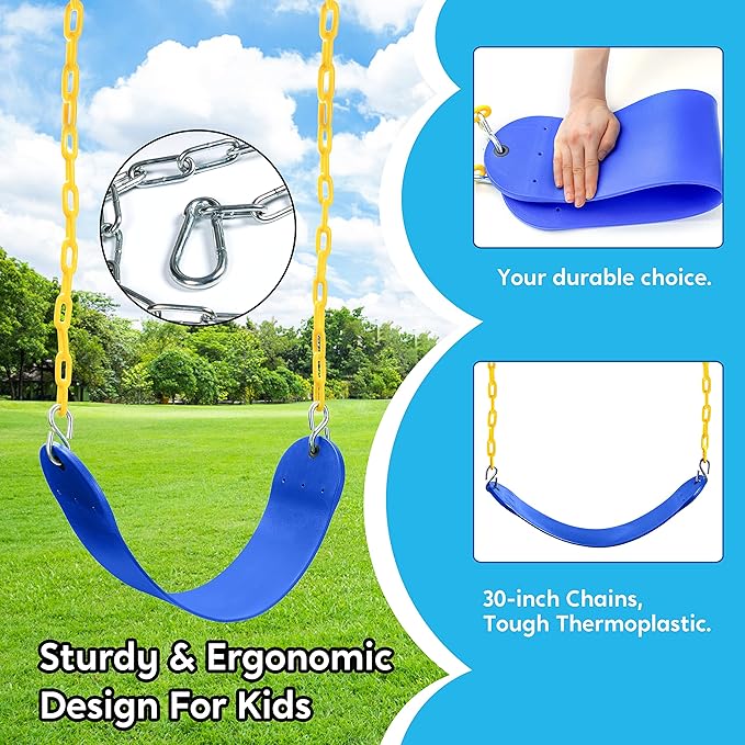 TURFEE 2 Pack Swing for Outdoor Swing Set, Swing Seat Replacement Kit with 66" Heavy Duty Chains, 4 Snap Hook for Kids Outdoor Play Playground, Trees, Playground (Blue)-VerdiqueGarden