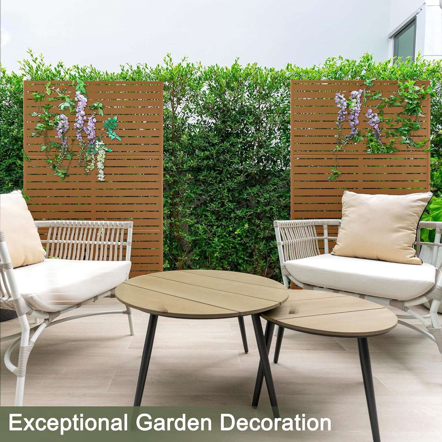 Metal Privacy Screen Outdoor 72" H×47" W, Freestanding Decorative Privacy Screen for Balcony Yard&Garden,Privacy Fence-Brown&Louvered-VerdiqueGarden