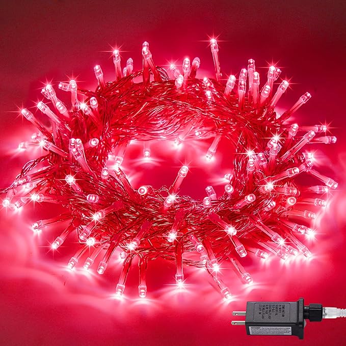 JMEXSUSS 33ft 100 LED Red Halloween Lights, 8 Modes Room String Light Indoor Plug-in, Clear Wire Red Christmas Lights Outdoor Waterproof for Halloween Bedroom, Party-VerdiqueGarden