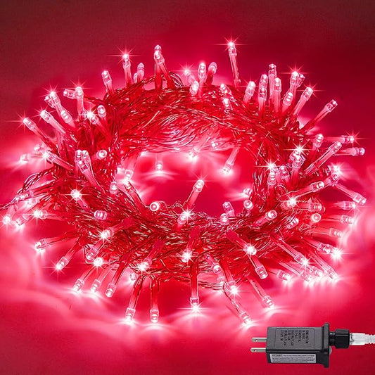 JMEXSUSS 33ft 100 LED Red Halloween Lights, 8 Modes Room String Light Indoor Plug-in, Clear Wire Red Christmas Lights Outdoor Waterproof for Halloween Bedroom, Party-VerdiqueGarden