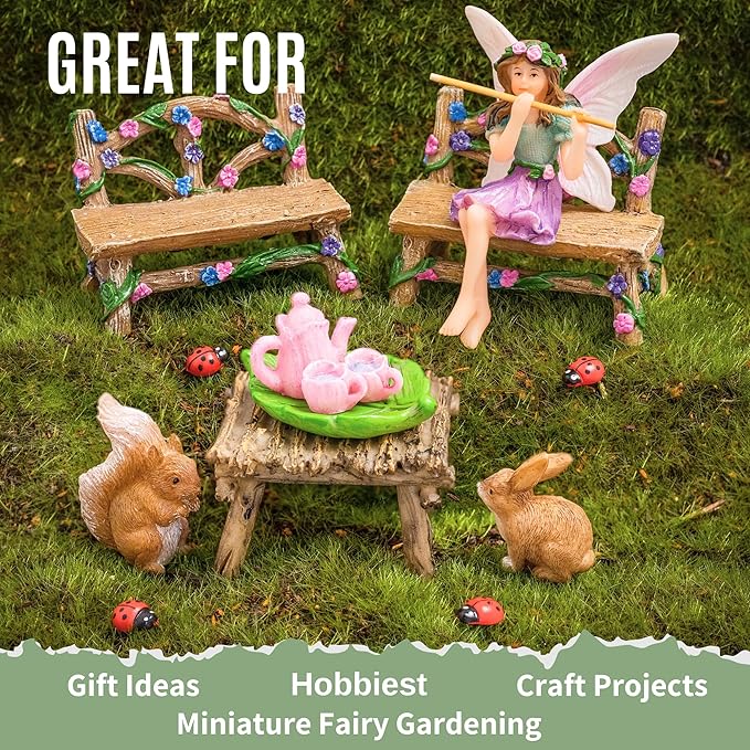 Fairy Garden Accessories Outdoor - Colorful Fairy Garden Starter Kit with a Fairy for a Garden and Miniature Furniture - 14 Piece Set-VerdiqueGarden