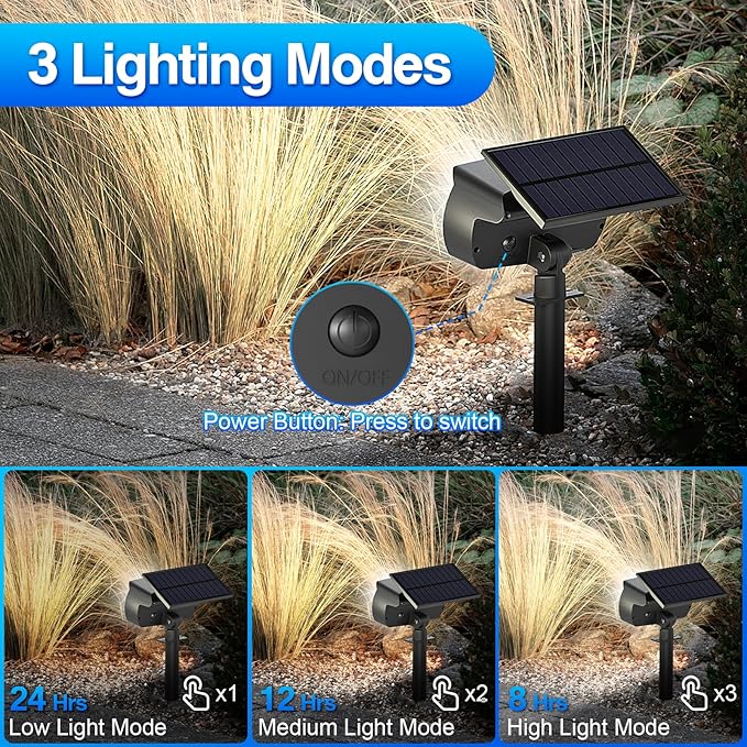 108 LED Solar Spot Lights Outdoor, Solar Lights Outdoor IP65 Waterproof, 3 Modes Solar Landscape Spotlights, Large Solar Panel Solar Powered Lights for Garden Yard Pathway(Cool White/4 Pack)-VerdiqueGarden