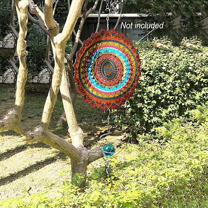 FONMY Gazing Ball Spiral Tail -Decorative Wind Spinner 11" inch Tail and 2" inch Glass Orb. Indoor Outdoor Garden Decoration Silver Blue -13 inch Height-VerdiqueGarden