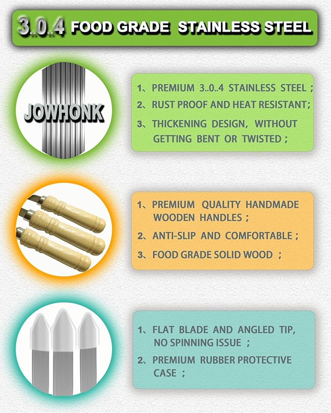 21.5 inch Long Flat Skewers for Kabobs (12 PCS),0.4" Wide 304 Stainless Steel Barbecue Kebab Skewers for Grilling with Wood Handle,Durable for BBQ Metal Kabob Skewer Sticks for Outdoor-VerdiqueGarden